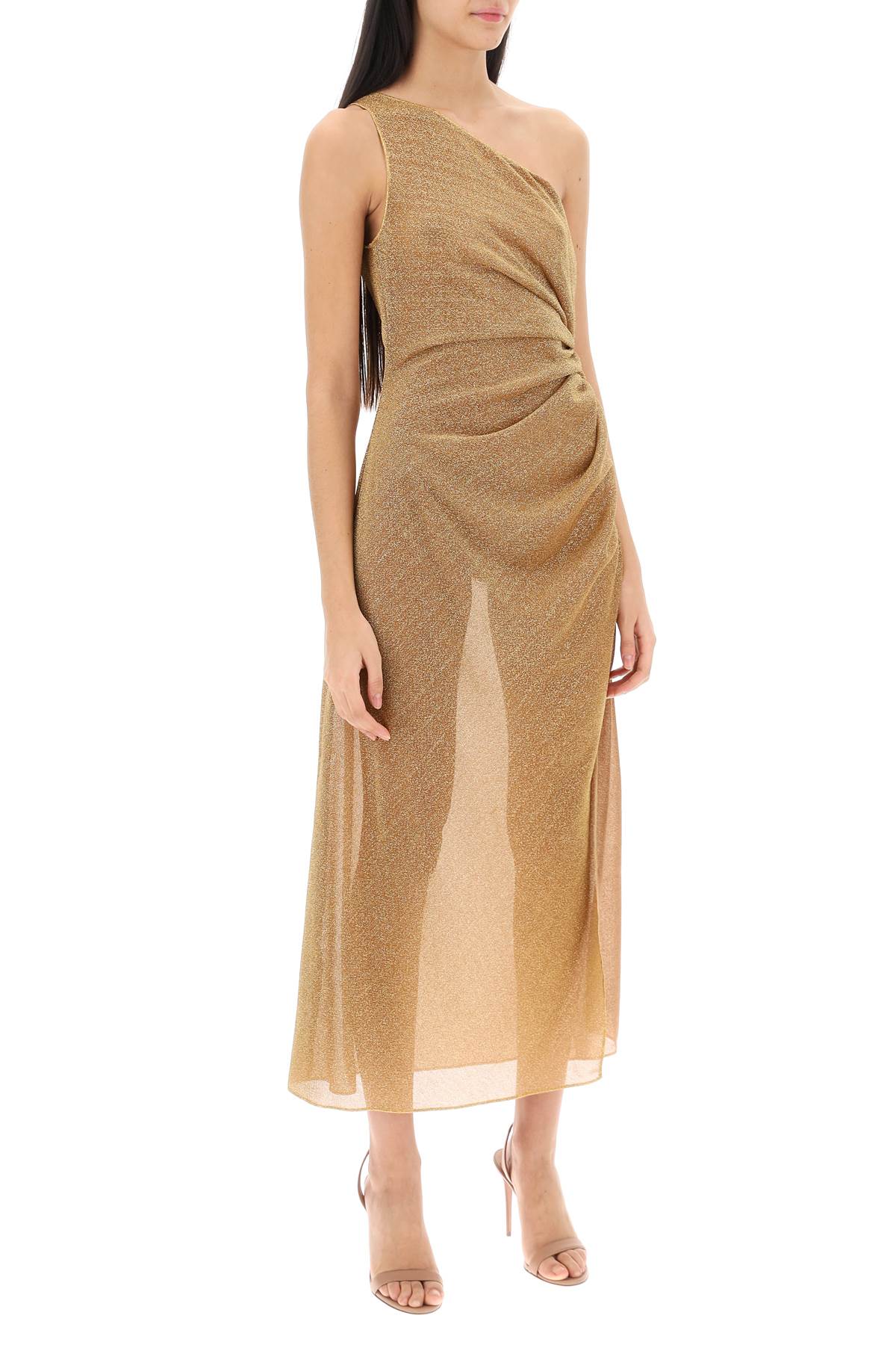 Oséree One Shoulder Dress In Lurex Knit   Gold