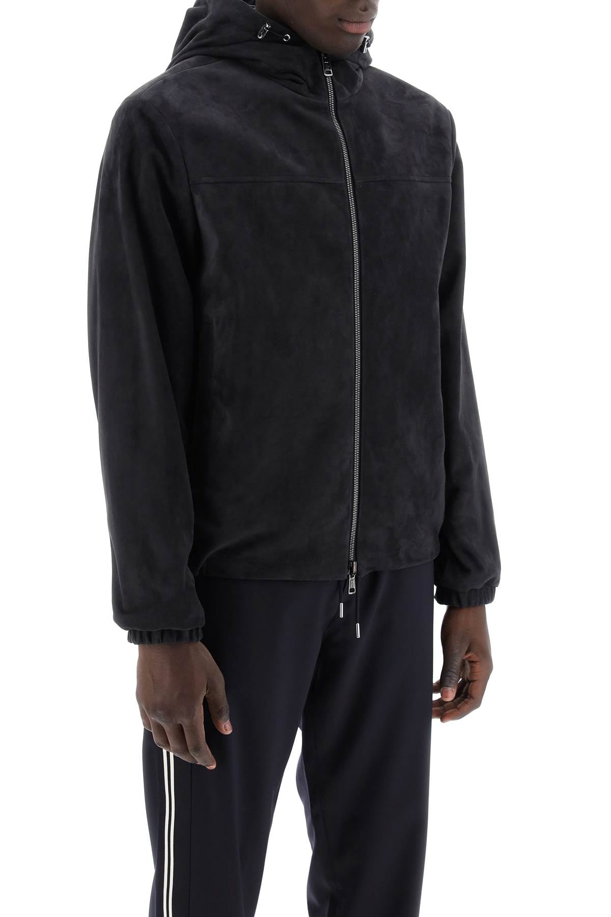 Moncler Reversible Suede Frejus Jacket In   Blue