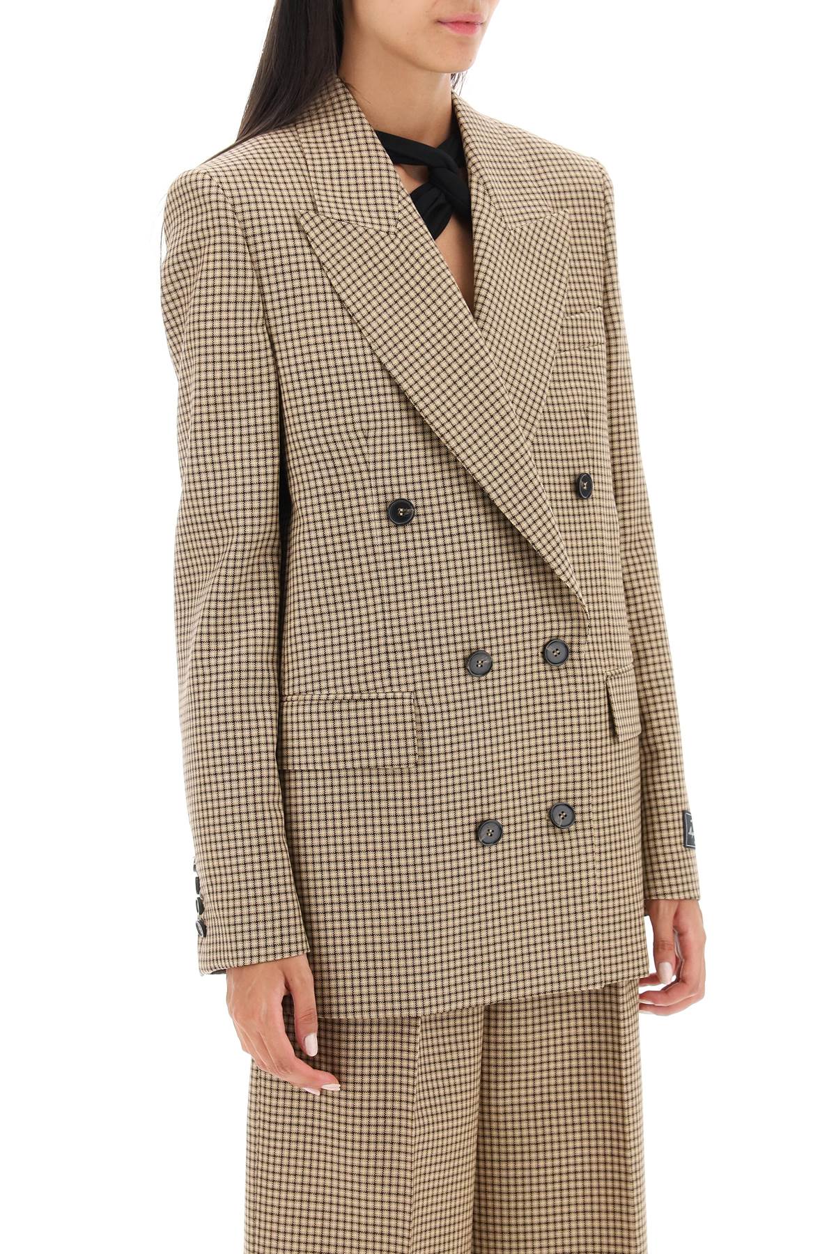 Msgm Check Motif Double Breasted Blazer   Beige