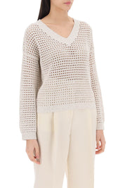 Brunello Cucinelli Dazzling Net Cotton Sweater   Neutral