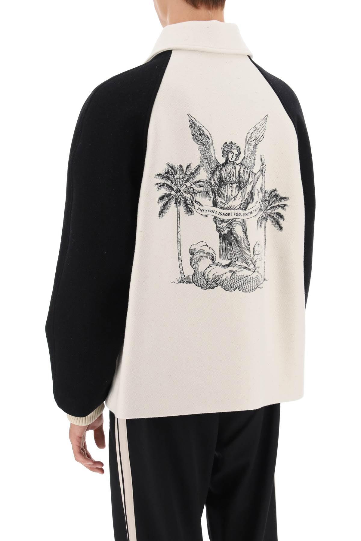 Palm Angels Wool Varsity Jacket With Embroidery   White