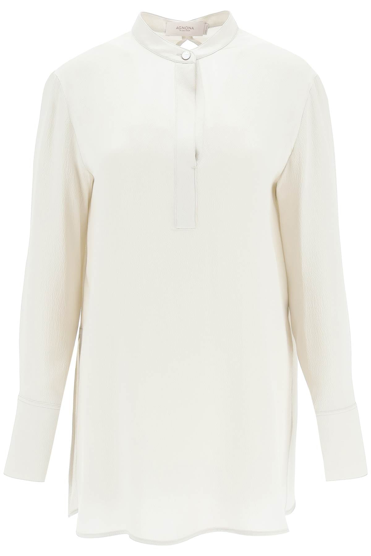 Agnona Hammered Silk Satin Blouse   Beige