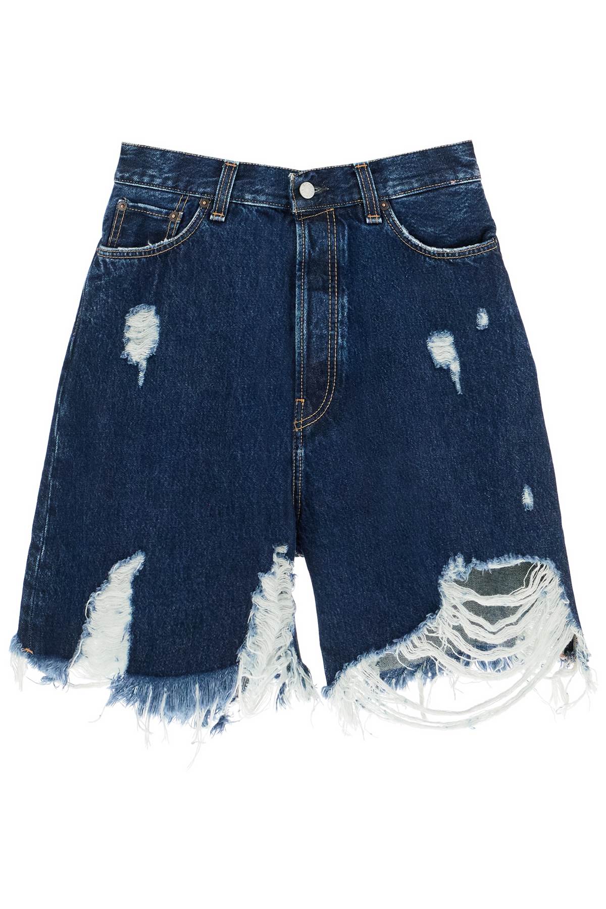 Acne Studios Denim Destroyed Bermuda Shorts For   Blue