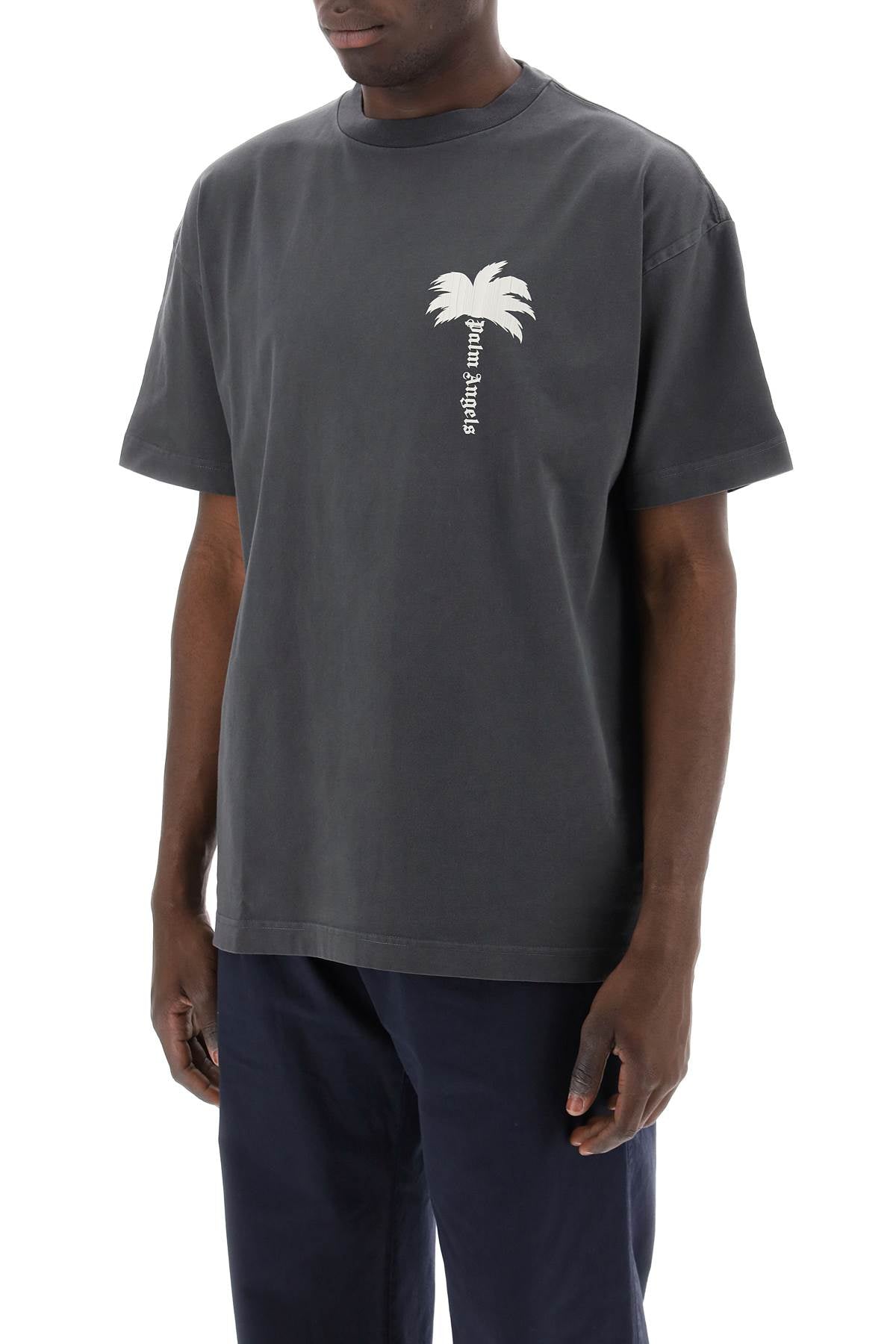 Palm Angels Tree Round Neck T Shirt   Grey