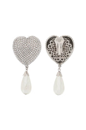 Alessandra Rich Heart Crystal Earrings With Pearls   Silver