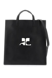 Courreges Smooth Leather Heritage Tote Bag In 9   Black