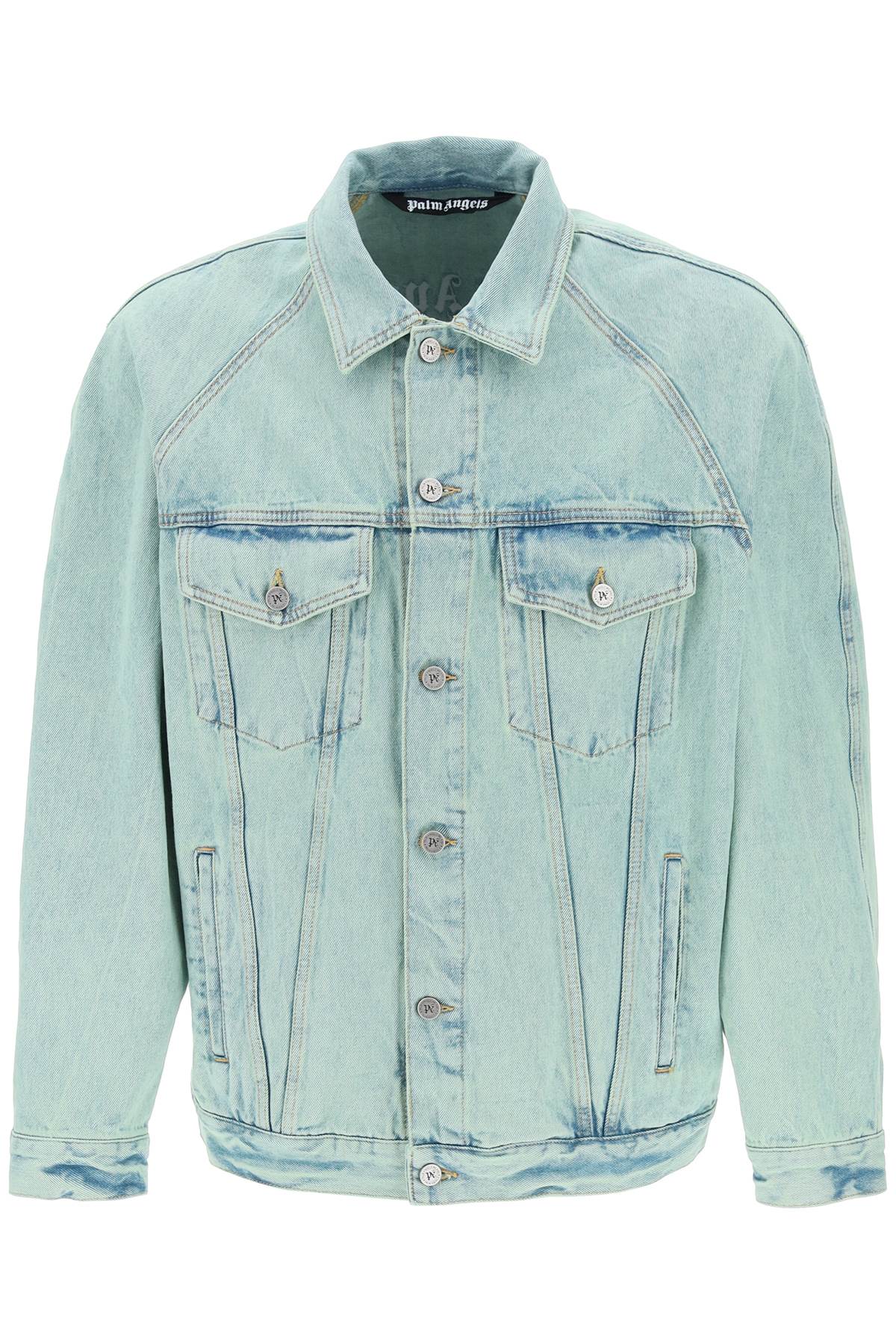 Palm Angels Replace With Double Quotedenim Overdye Jacket   Light Blue