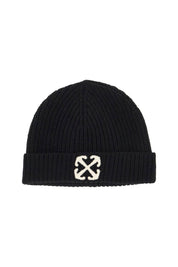 Off White Woolen Beanie Hat   Black