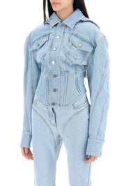 Mugler Denim Jacket With Corset Detail   Blue