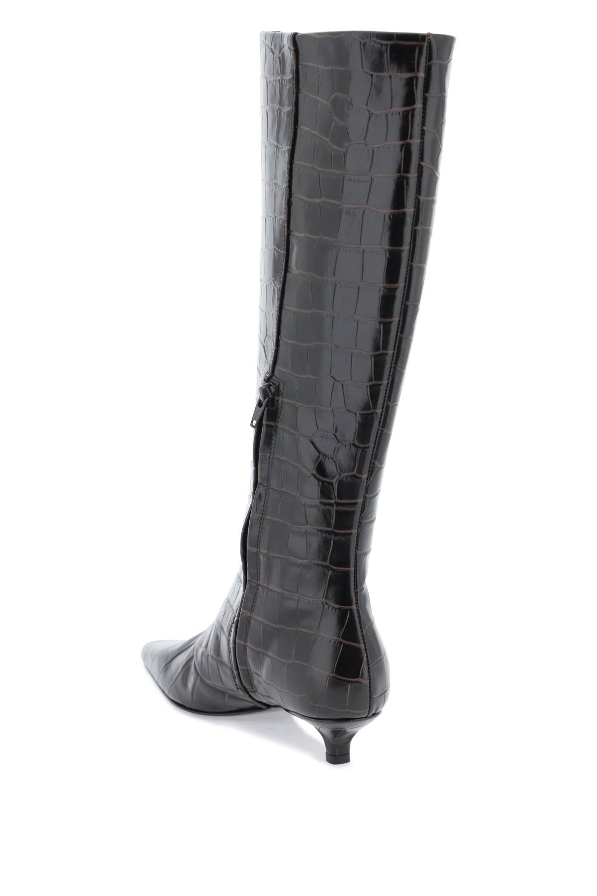 Toteme The Slim Knee High Boots In Crocodile Effect Leather   Brown