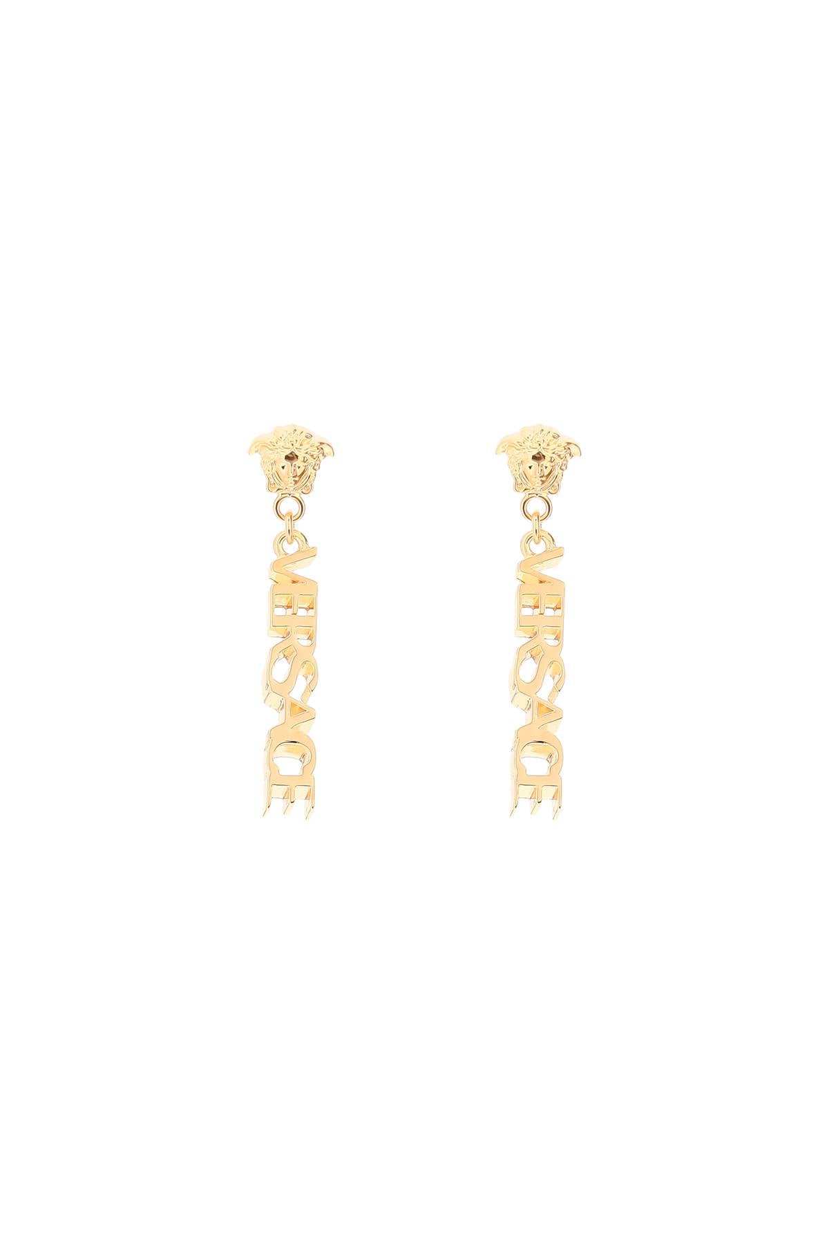 Versace Logo Pendant Earrings   Gold