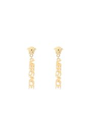 Versace Logo Pendant Earrings   Gold