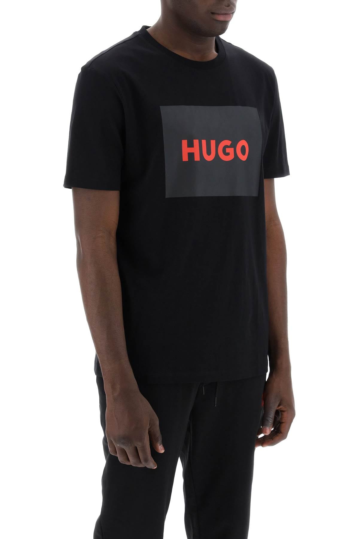 Hugo Dulive T Shirt With Logo Box   Black