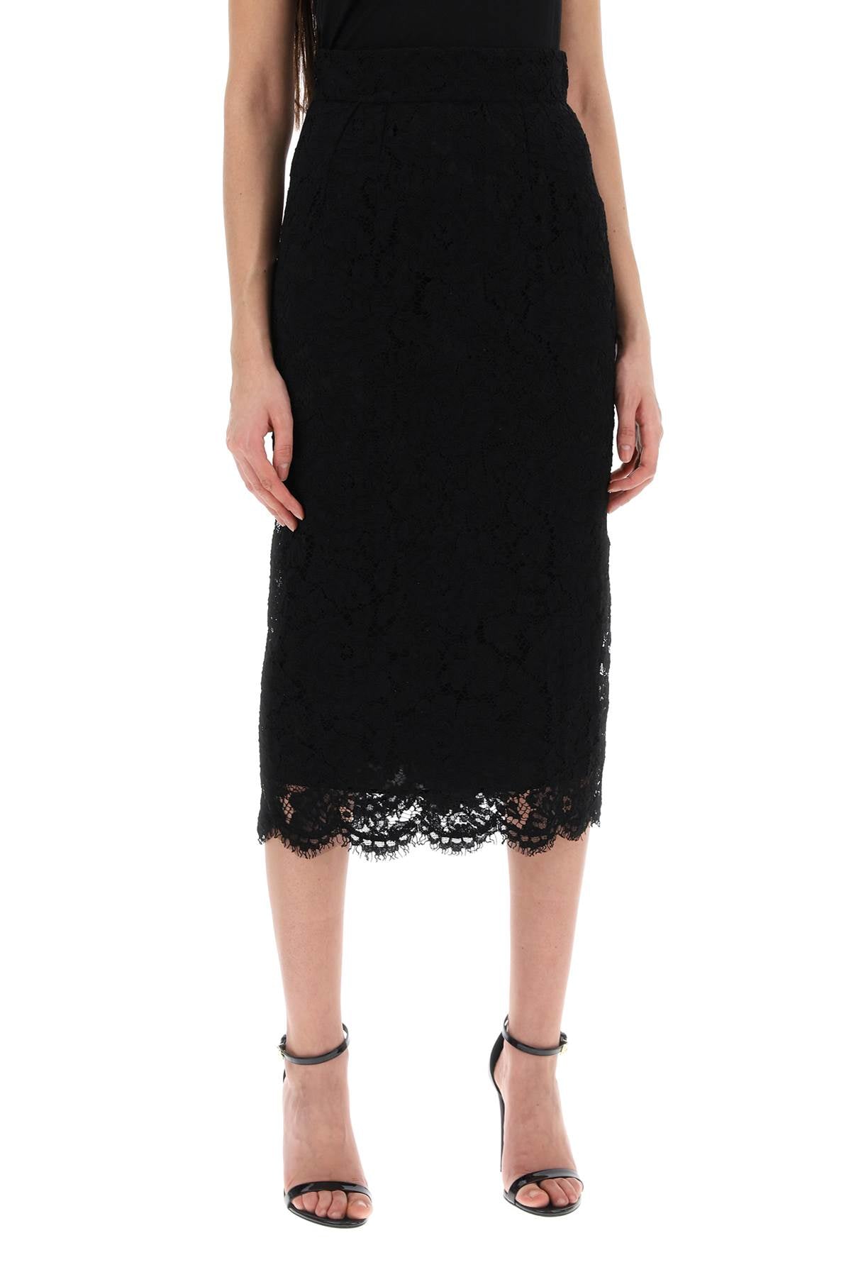 Dolce & Gabbana Lace Pencil Skirt With Tube Silhouette   Black