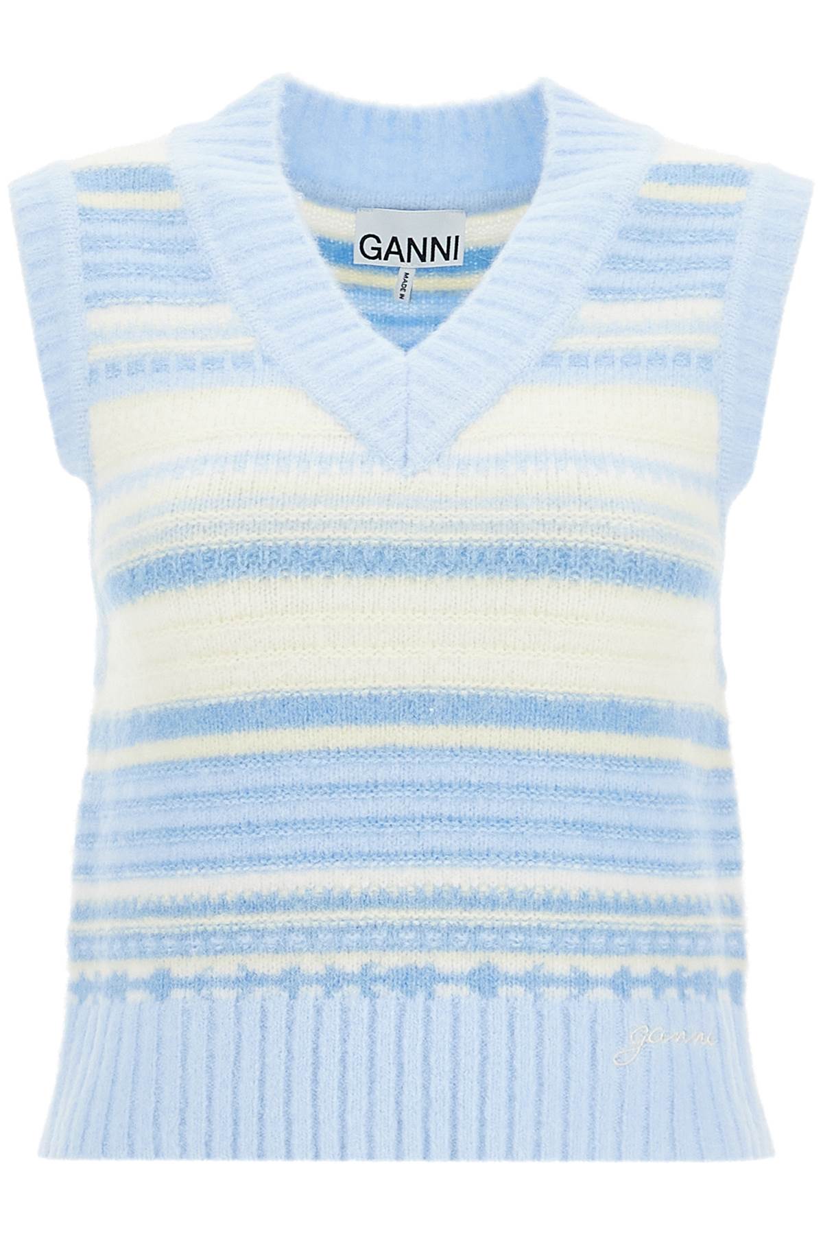 Ganni Replace With Double Quotesoft Striped Knit Vest With A Comfortable   Light Blue