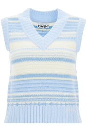 Ganni Replace With Double Quotesoft Striped Knit Vest With A Comfortable   Light Blue