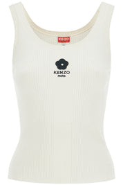 Kenzo Ribbed Knit Tank Top With Spaghetti Straps   White