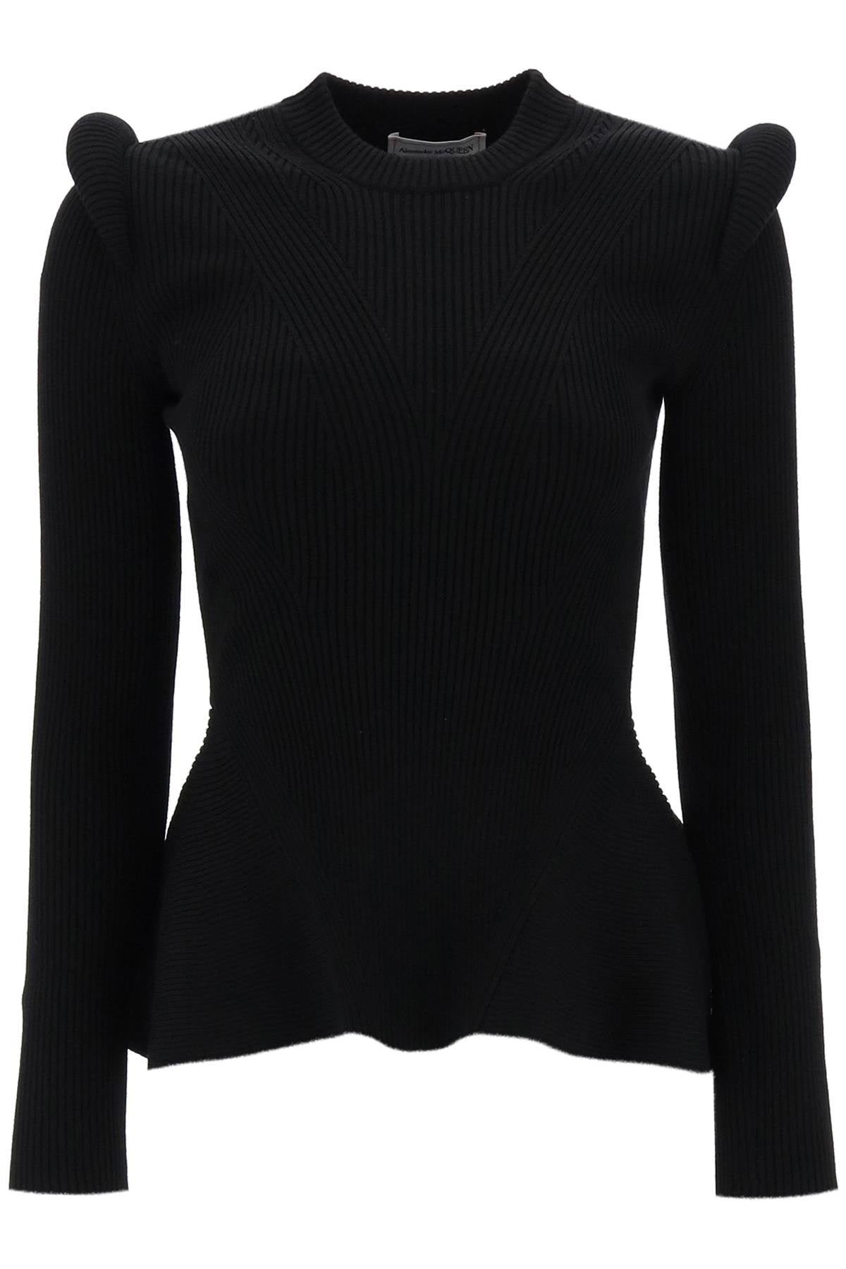 Alexander Mcqueen Ribbed Peplum Sweater   Black