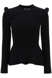 Alexander Mcqueen Ribbed Peplum Sweater   Black