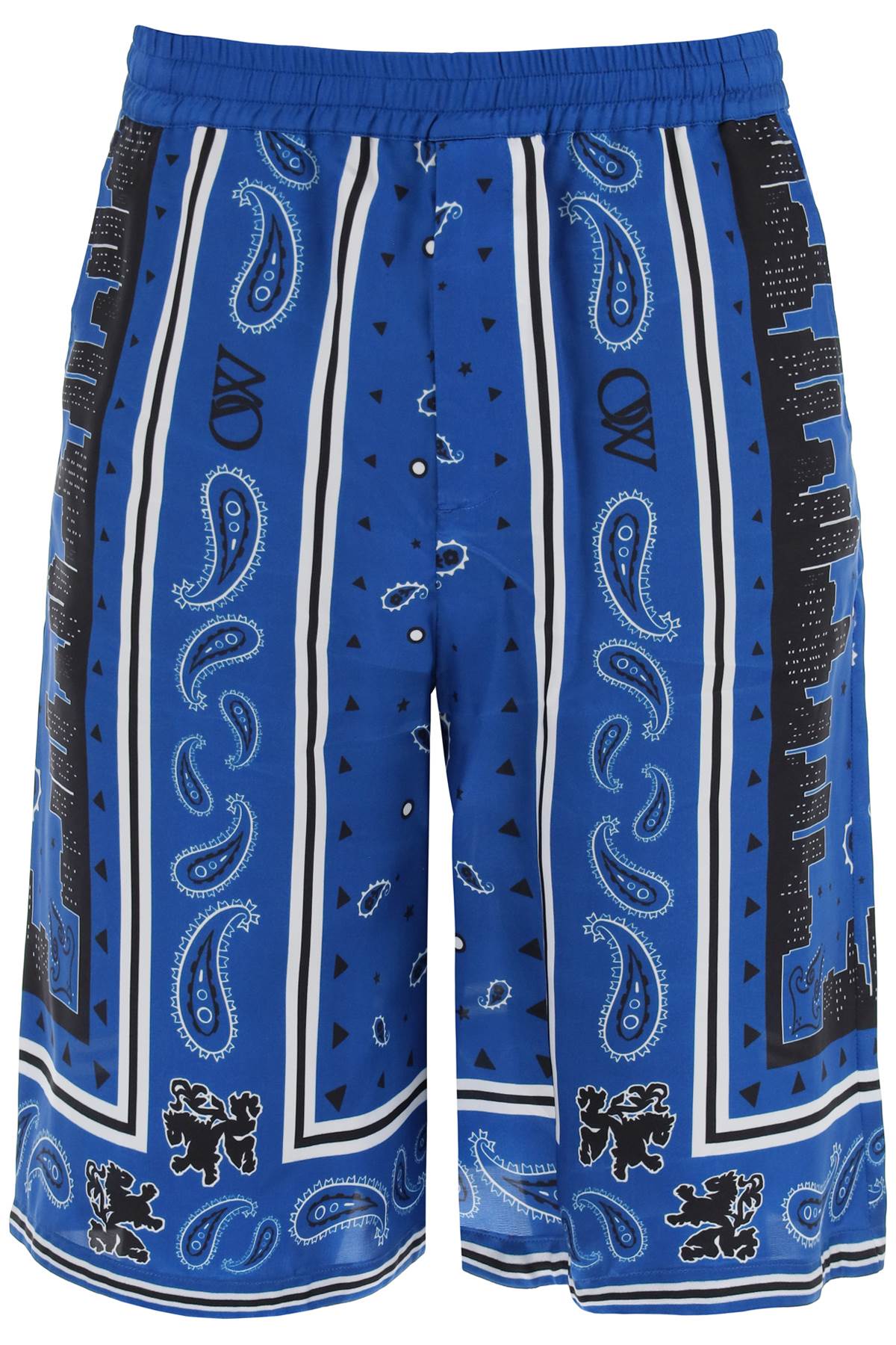 Off White Bermuda Shorts With Paisley Pattern   Blue