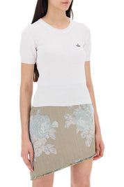 Vivienne Westwood Bea Short Sleeve Sweater With Orb Embroidery   White