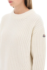 Moncler Crew Neck Sweater In Carded Wool   White