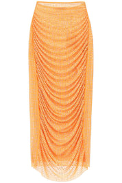 Self Portrait Draped Pencil Skirt With Rhinestones   Orange