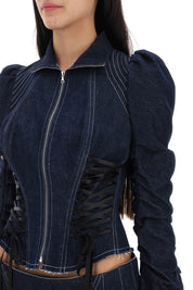 Dilara Findikoglu Denim Jacket With Corset Detailing   Blue