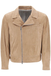 Brunello Cucinelli Suede Biker Jacket In Leather   Beige