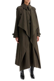 Alexander Mcqueen Double Breasted Trench Coat With Draped   Khaki