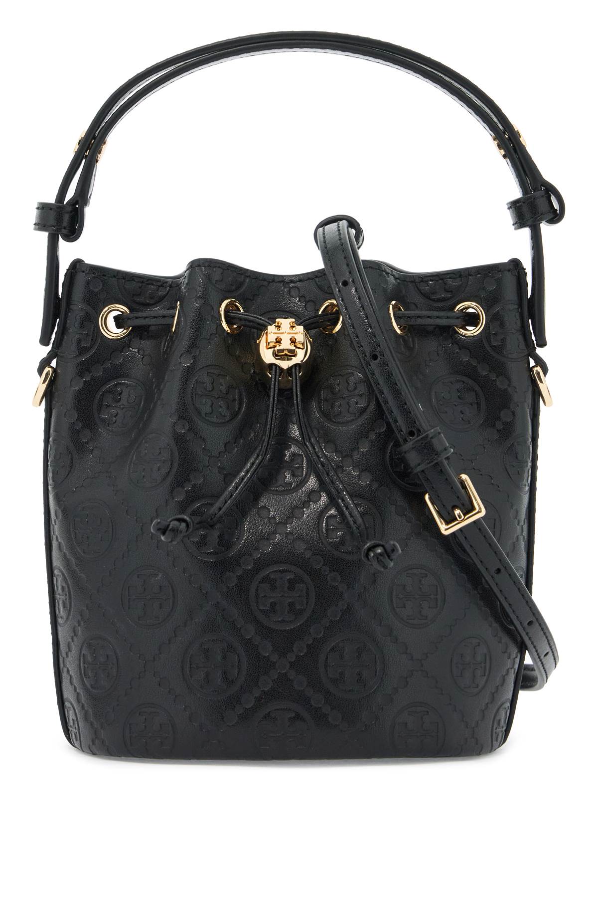 Tory Burch Mini T Monogram Leather Bucket Bag   Black