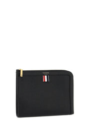 Thom Browne Replace With Double Quoteembossed Leather Pouch   Black