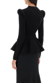 Alexander Mcqueen Ribbed Peplum Sweater   Black