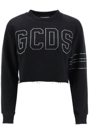 Gcds Cropped Sweatshirt With Rhinestone Logo   Black