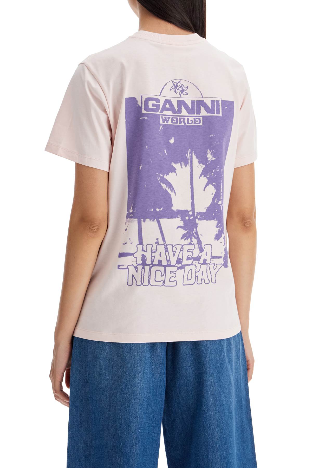 Ganni Printed Relaxed Fit T Shirt   Pink