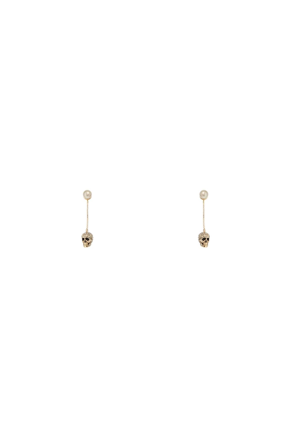 Alexander Mcqueen Skull Earrings With Pavé And Chain   Gold