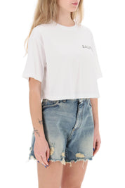 Balmain Cropped T Shirt With Metallic Logo   White