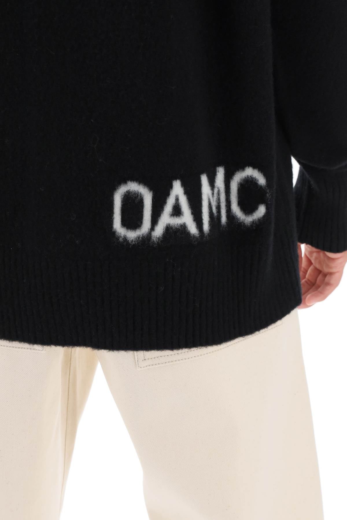 Oamc Wool Sweater With Jacquard Logo   Black