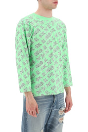 Erl 'Waffle' Long Sleeved T Shirt With All Over Print   Green