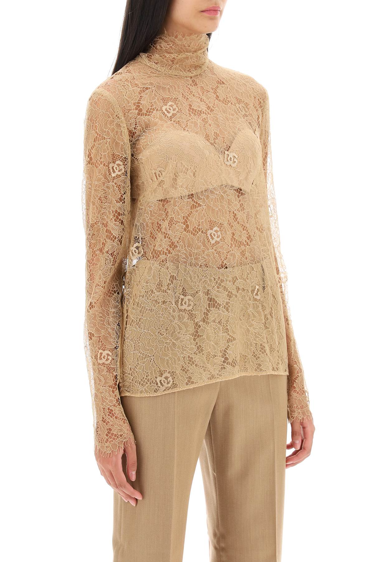 Dolce & Gabbana Blouse In Logoed Floral Lace   Beige