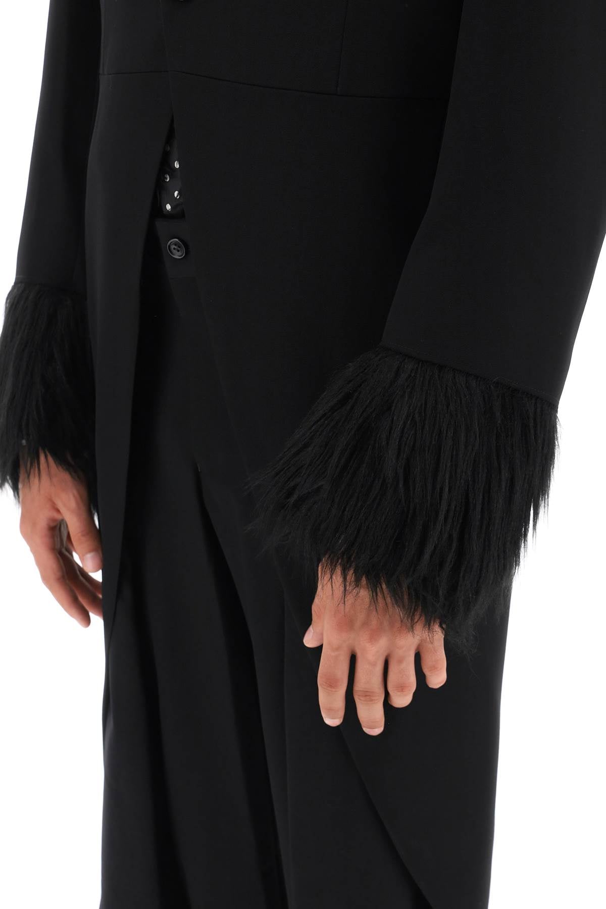 Comme Des Garcons Homme Plus Tailcoat With Eco Fur Inserts   Black