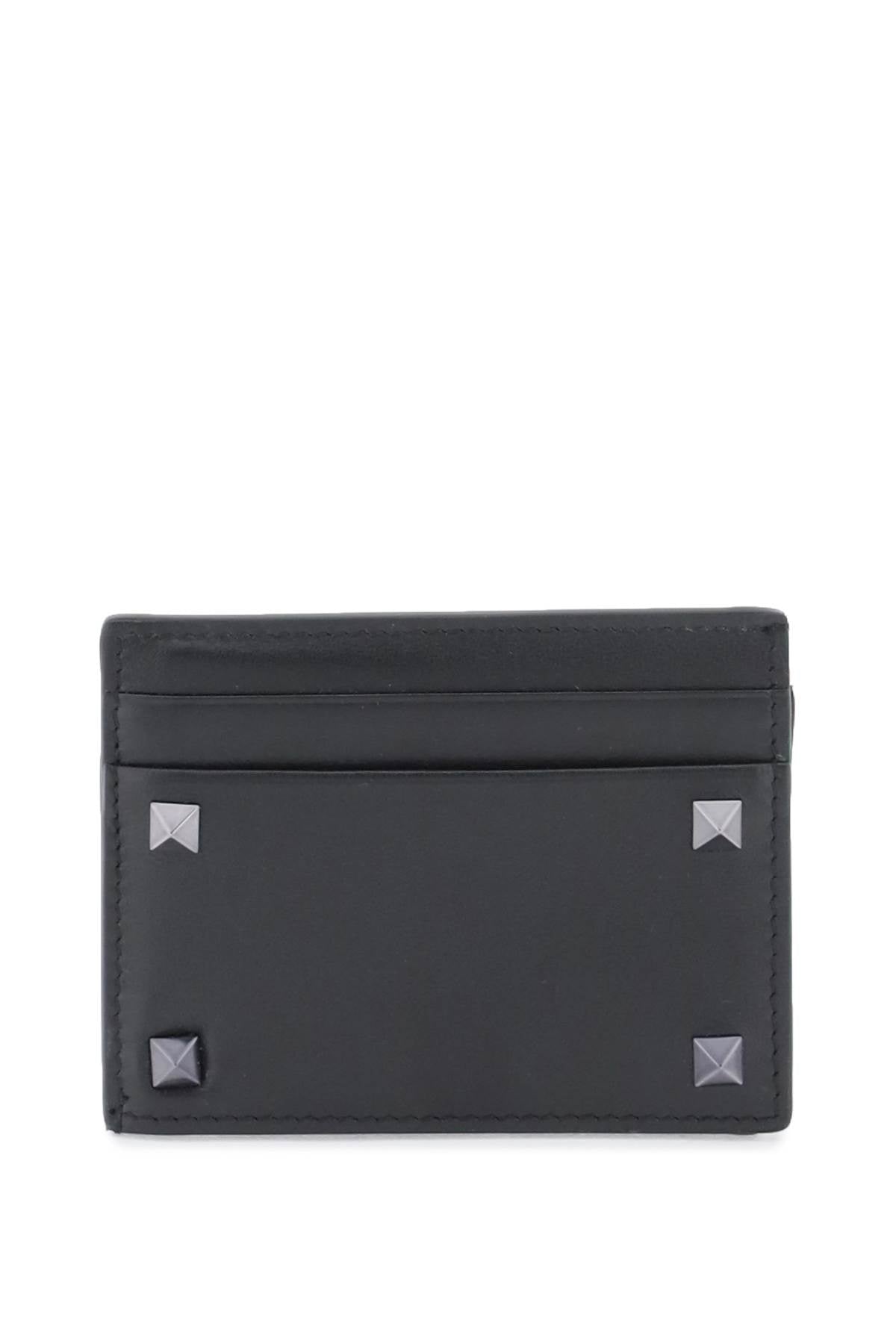 Valentino Garavani Rockstud Leather Card Holder   Black