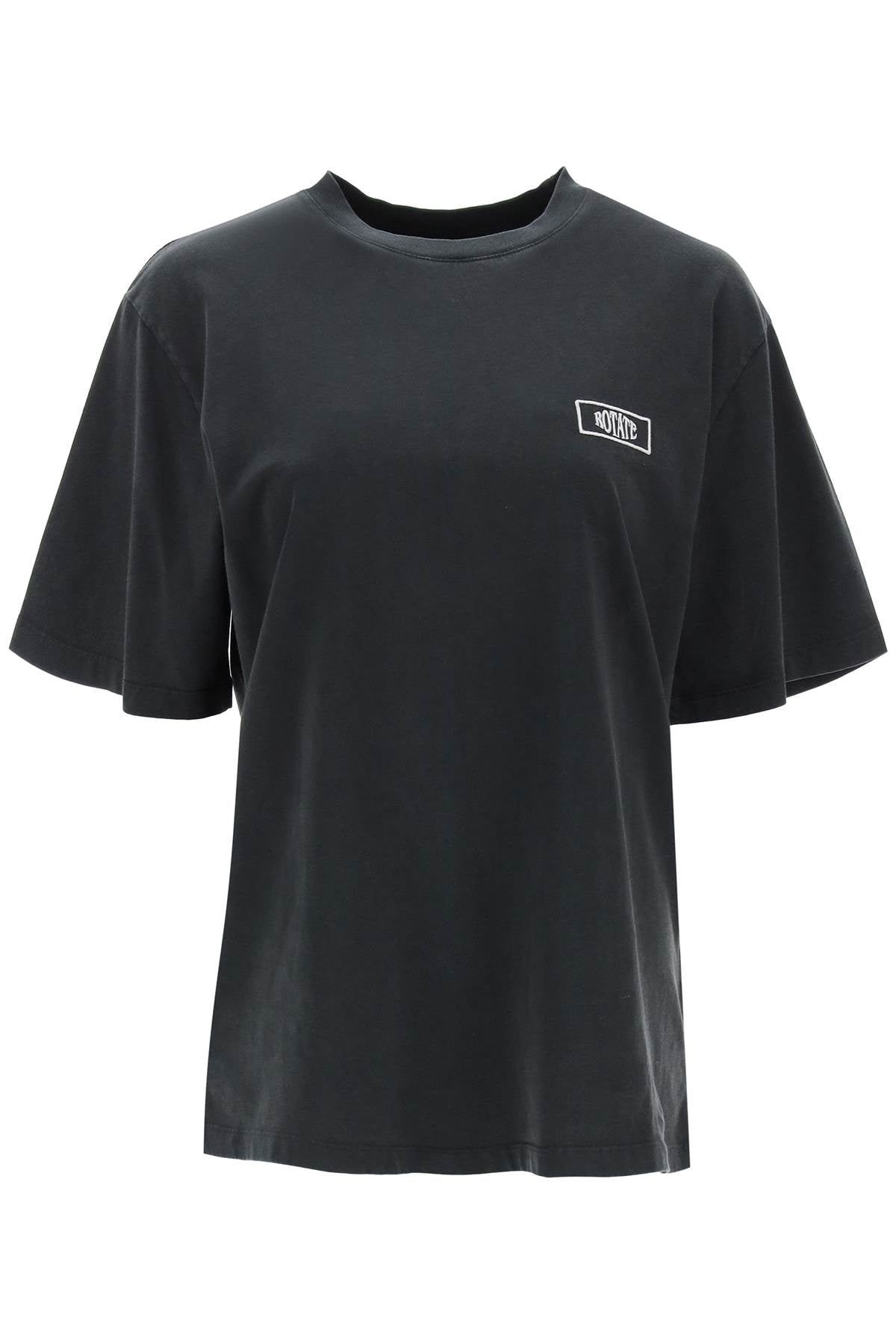 Rotate Faded Effect T Shirt With Logo Embroidery   Black