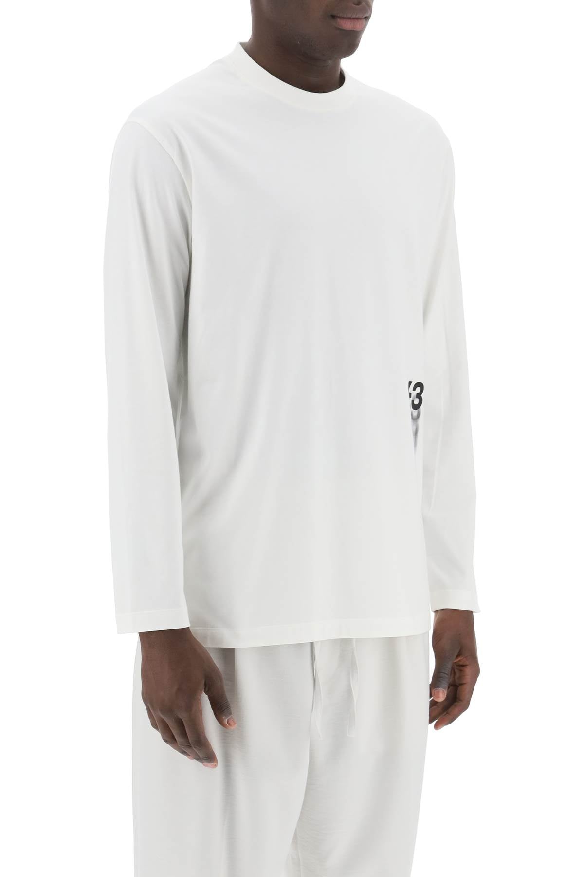 Y 3 Long Sleeved T Shirt With Logo Print   White