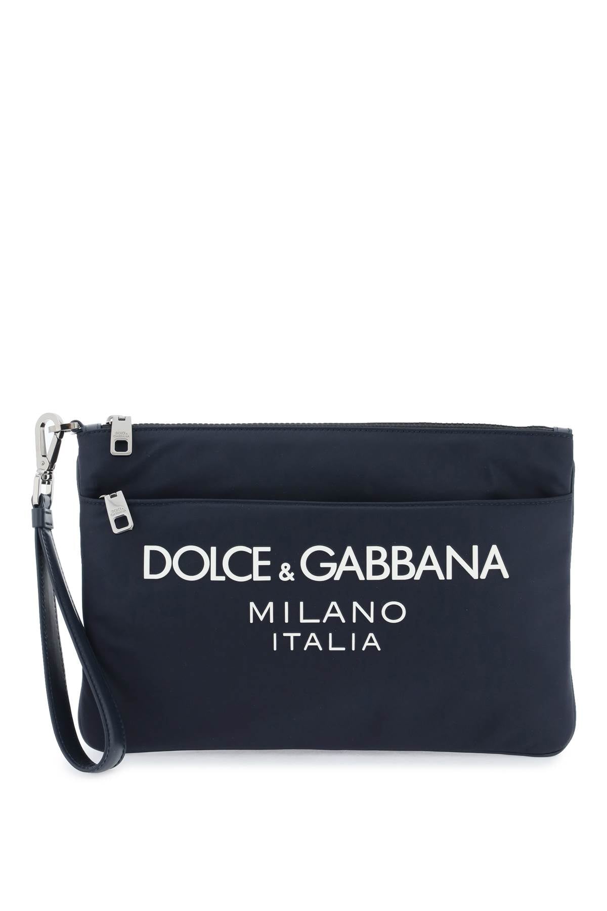 Dolce & Gabbana Nylon Pouch With Rubberized Logo   Blue