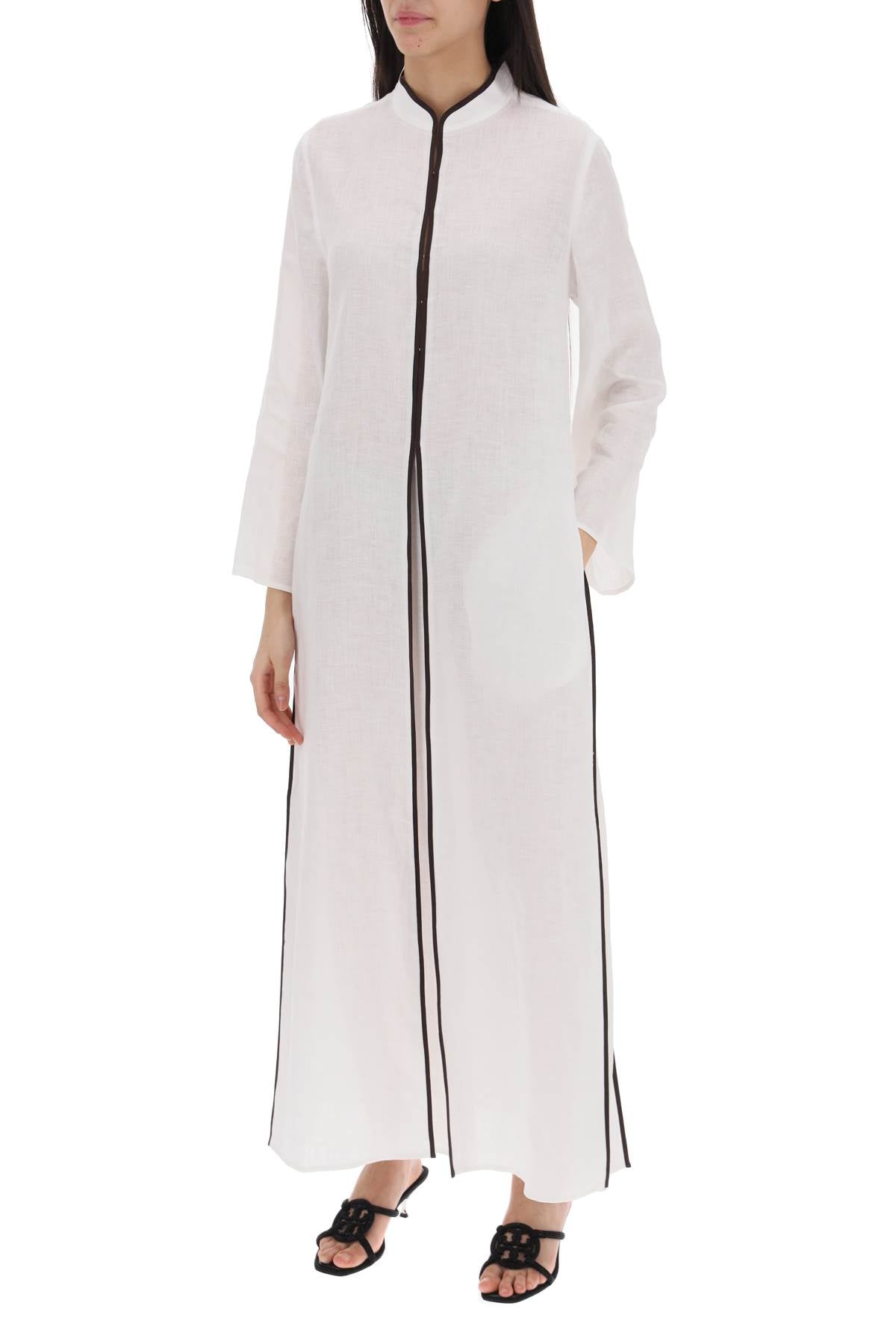 Tory Burch Long Linen Caftan Dress   White