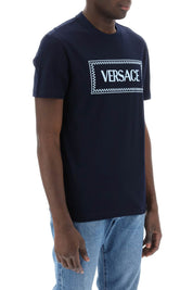 Versace Embroidered Logo T Shirt   Blue