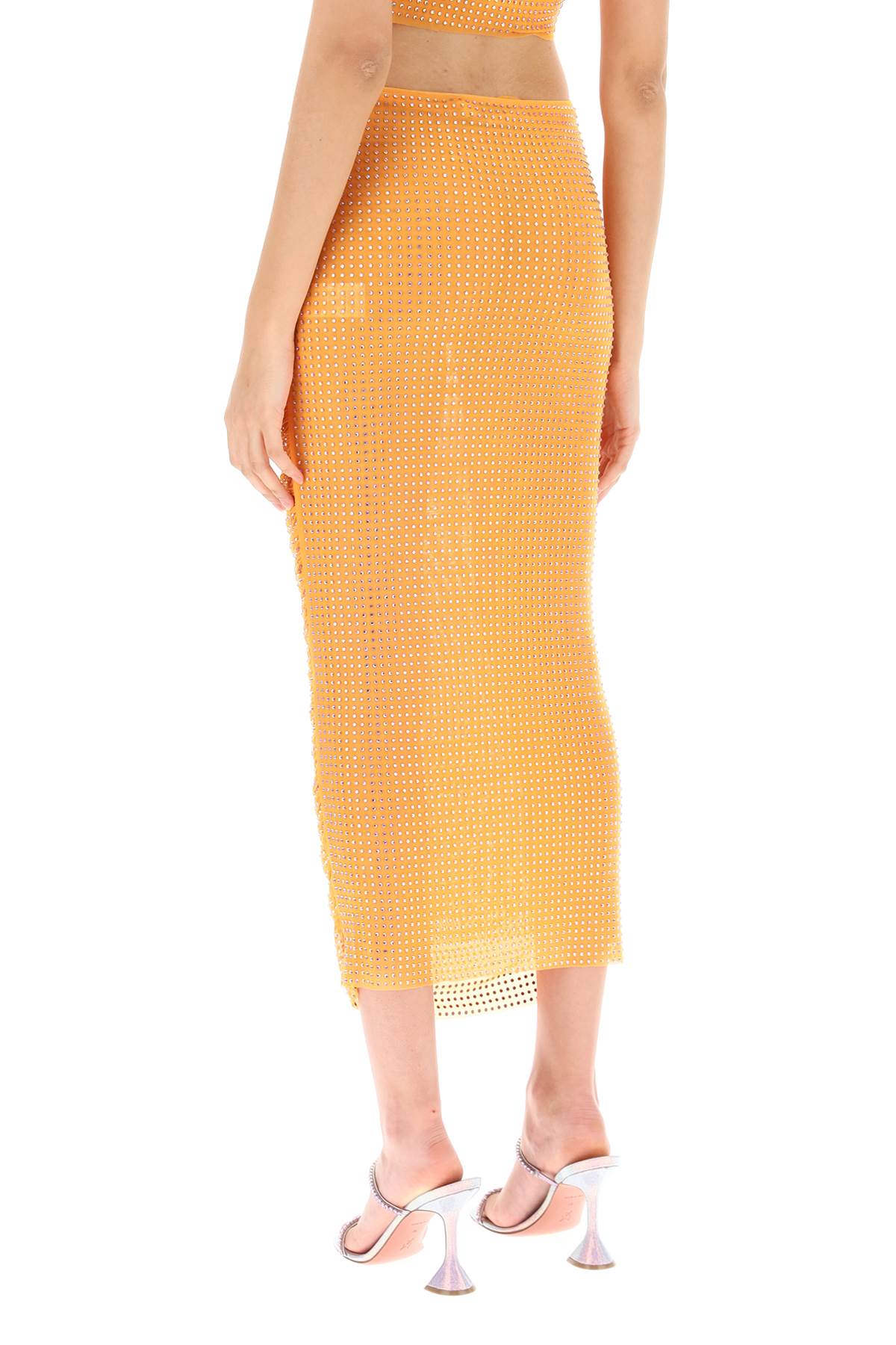 Self Portrait Draped Pencil Skirt With Rhinestones   Orange