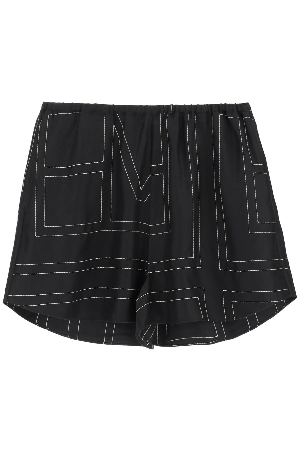 Toteme Monogram Silk Pajama Shorts   Black