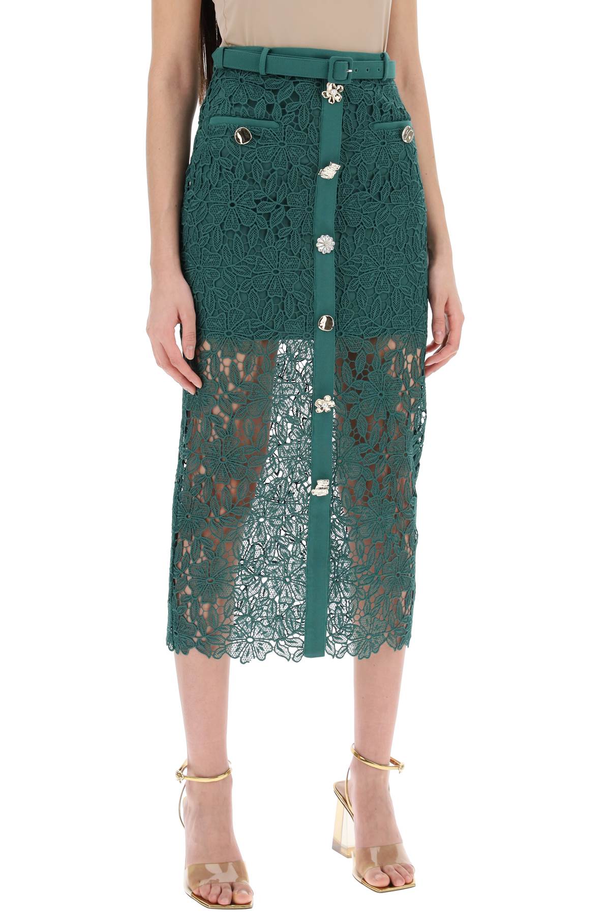 Self Portrait Replace With Double Quoteguipure Lace Midi   Green